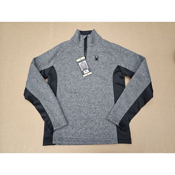 Spyder Sweater Mens Small Gray 1/4 Zip Fleece Lined Knit Pullover Jacket - Picture 1 of 8